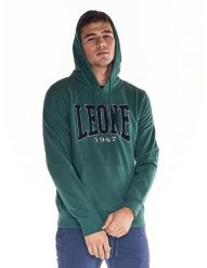 Męska bluza z kapturem i dużą kieszenią z dużym logo College'u. Zielone bluzy męskie LEONE 1947 APPAREL, l, z aplikacjami, z bawełny, z kapturem, na fitness i siłownię. Za 147.31 zł.