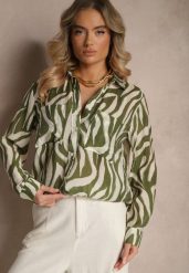 Zielona Transparentna Koszula z Wiskozy o Klasycznym Kroju w Print Zebra Covianne. Zielone bluzki damskie Renee, l, bez wzorów, z jeansu, klasyczne, bez kołnierzyka, bez ramiączek. Za 44.99 zł.