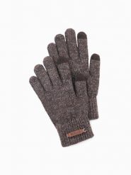 Dzianinowe męskie rękawiczki z wełną – brązowy melanż V2 OM-ACGL-0110 - one size. Brązowe rękawiczki męskie Ombre Clothing, z aplikacjami, z dzianiny, eleganckie. Za 53.99 zł.