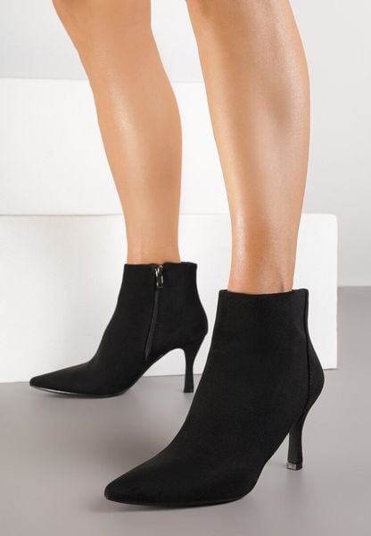 Czarne Klasyczne Botki na Szpilce Latenna. Czarne botki damskie Born2be, z jeansu, eleganckie, bez obcasa, na obcasie, bez zapięcia. Za 119.99 zł.