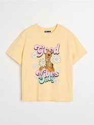 Bawełniana koszulka z nadrukiem Scooby Doo - żółty. Żółte t-shirty damskie Sinsay, l, bez wzorów, z bawełny, bez kołnierzyka. Za 29.99 zł.