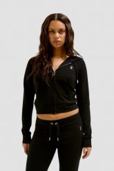 JUICY COUTURE Czarna bluza damska Single Jersey Ola Hoodie. Czarne bluzy damskie Juicy Couture, s, bez wzorów, z jersey, bez kaptura. W wyprzedaży za 284.99 zł.