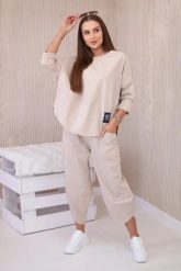 Komplet new punto bluza + spodnie beżowy. Brązowe bluzy damskie KESI, l, bez wzorów, z bawełny, bez kaptura. Za 347.13 zł.