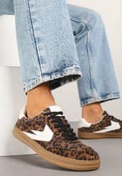 Panterkowe Skórzane Sneakersy Tenisówki z Geometrycznym Wzorem Mirathe. Białe trampki i tenisówki damskie Born2be, bez wzorów, biznesowe, bez zapięcia. Za 159.99 zł.