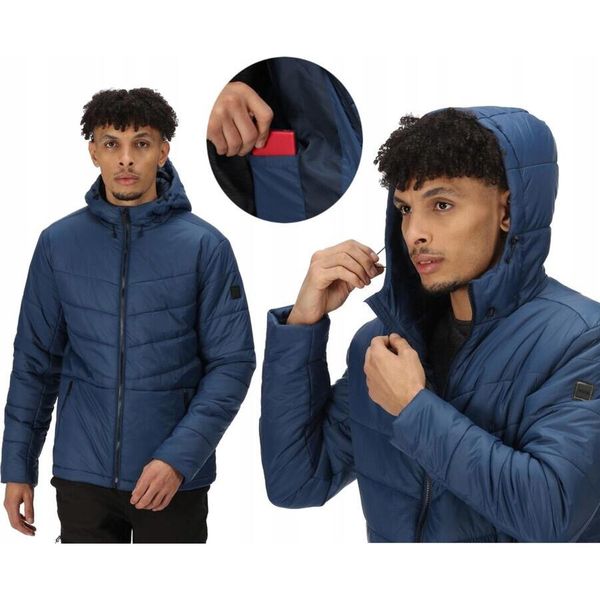 Kurtka podgrzewana dla mężczyzn Regatta RMN195. Niebieskie kurtki męskie Regatta, m, bez wzorów, sportowe, bez kaptura. W wyprzedaży za 249.00 zł.