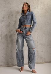 Niebieskie Jeansy z Bawełny Balloon High Waist z Przedarciami Taeryre. Niebieskie jeansy damskie Renee, z podwyższonym stanem. Za 119.99 zł.