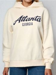 Bluza hoodie w stylu akademickim - kremowy. Białe bluzy damskie Sinsay, l, bez wzorów, bez kaptura. Za 45.99 zł.