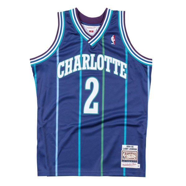 Koszulka Nba Charlotte Hornets Larry Johnson. Fioletowe koszulki sportowe męskie Mitchell & Ness, bez wzorów, bez kołnierzyka, bez ramiączek, do koszykówki. Za 1,226.50 zł.