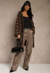 Brązowo-Czarny Kardigan na Suwak z Kapturem w Literowy Wzór Calitusa. Brązowe swetry damskie Renee, l, bez wzorów, z jeansu, bez kołnierzyka, bez ramiączek, z kapturem. Za 109.99 zł.