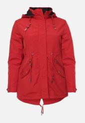 Czerwono-Czarna Przejściowa Kurtka Dwustronna Parka z Pikowaniem i Kapturem Tidare. Czerwone kurtki damskie Born2be, l, bez wzorów, z jeansu, trekkingowe. Za 99.99 zł.