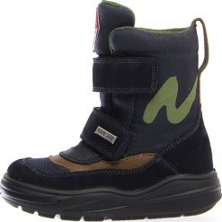 Kozaki zimowe "Klos" w kolorze niebieskim. Niebieskie buty zimowe chłopięce Naturino, bez wzorów, z materiału, bez zapięcia. W wyprzedaży za 218.95 zł.