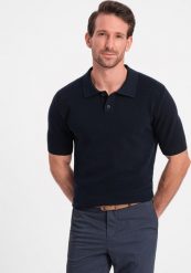 Ombre Męska koszulka polo ze strukturalnej dzianiny - granatowa V2 OM-POSS-0117 S. Koszulki polo męskie Ombre, m, bez wzorów, z dzianiny, bez ramiączek. Za 69.99 zł.
